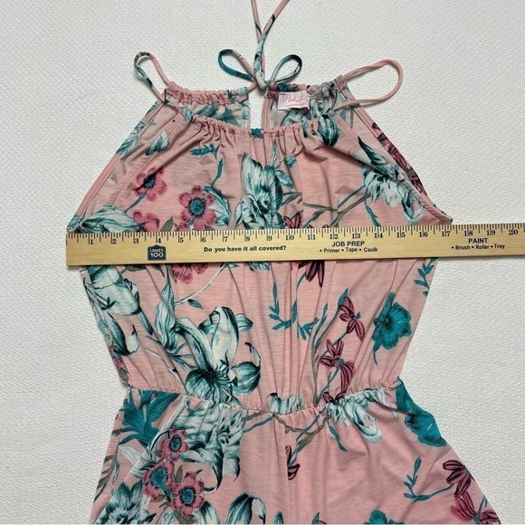 Pink Lily Women's Romper Spaghetti Straps Pink Blue Tropical Flowers Size M/L - Picture 7 of 12